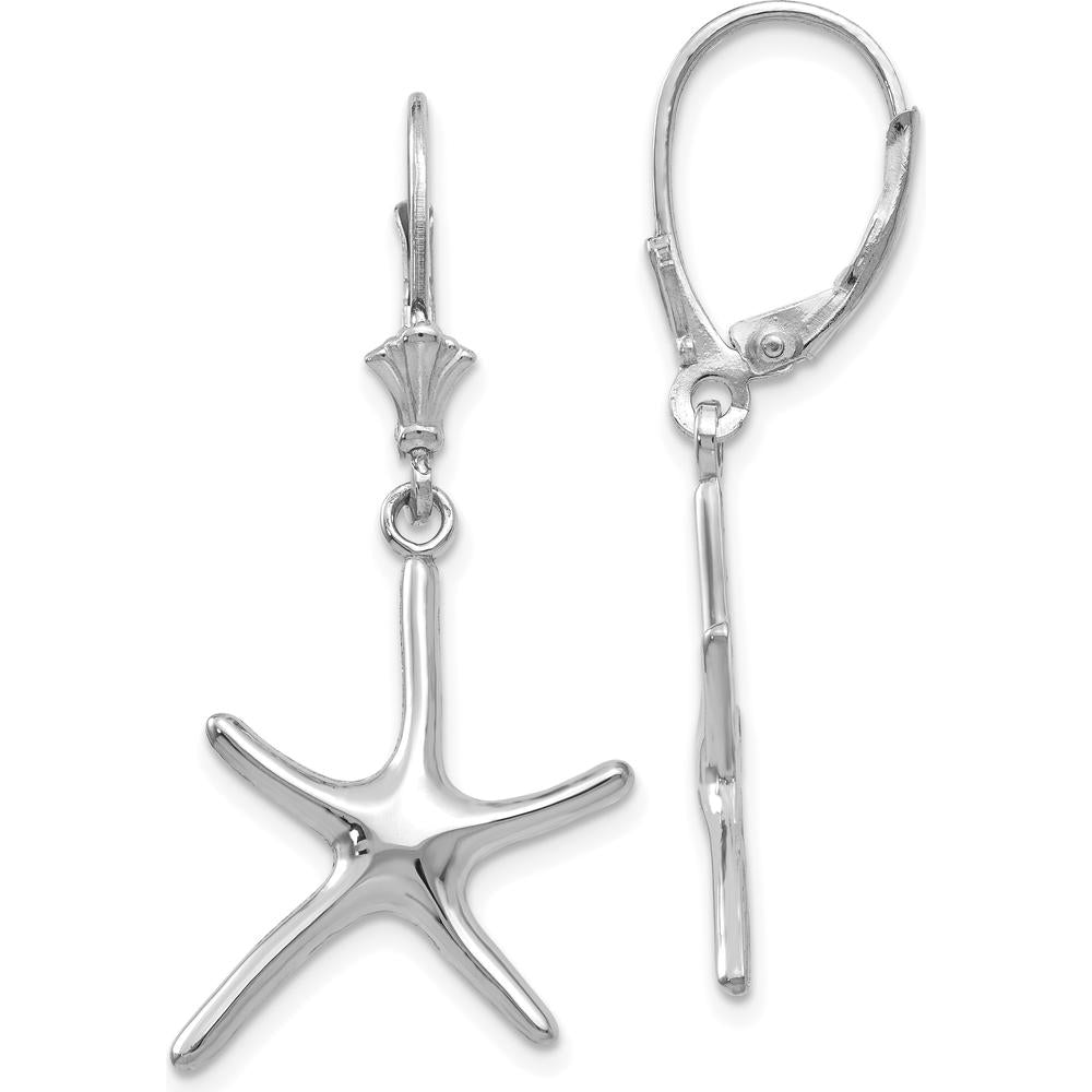 14K White Gold Polished Starfish Leverback Earrings by 0