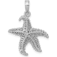 14K White Gold Polished Starfish Pendant with Textured Surface and Open-Back Design by Oro Pregiato