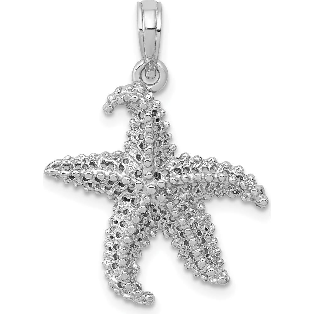 14K White Gold Polished Starfish Pendant with Textured Surface and Open-Back Design by Oro Pregiato