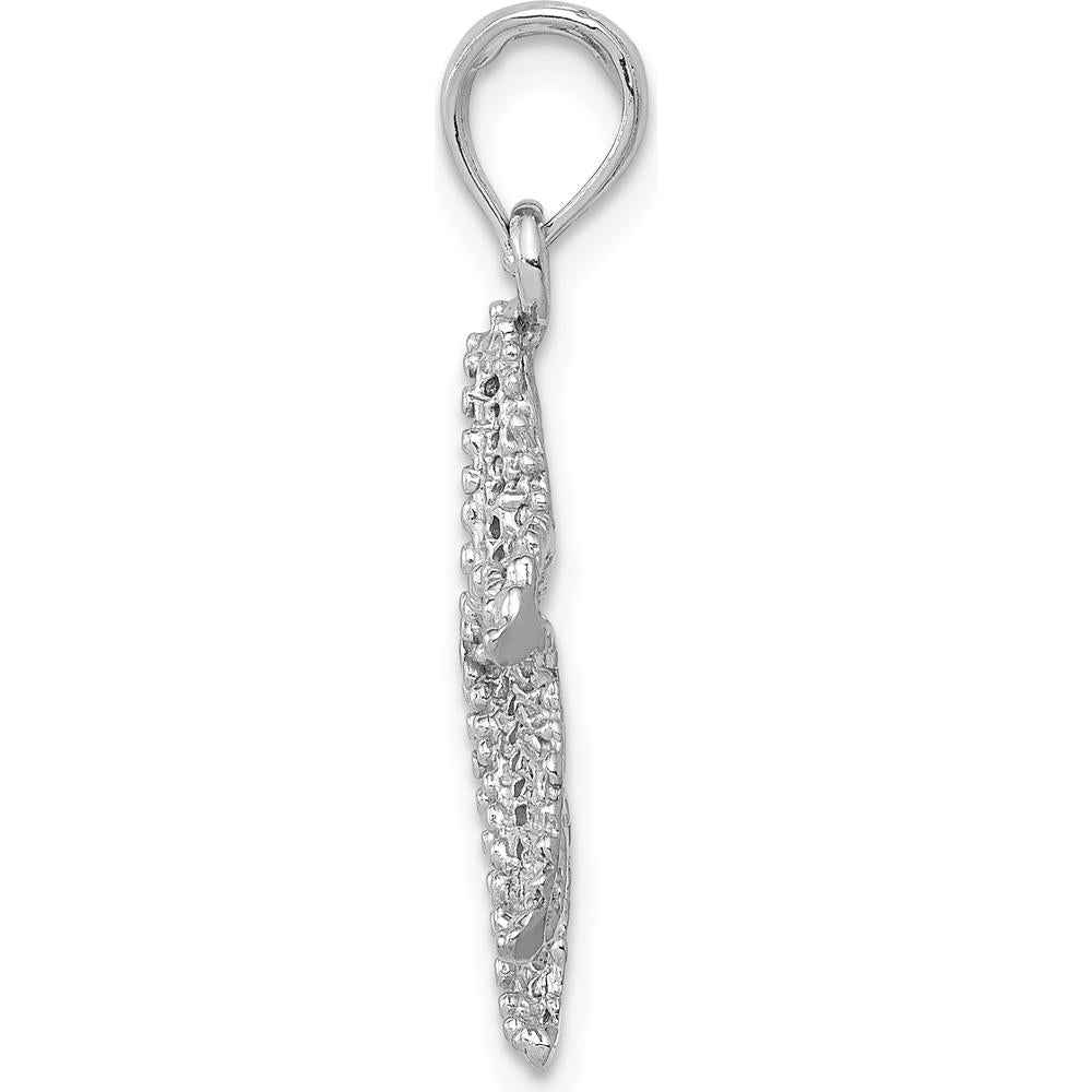 14K White Gold Polished Starfish Pendant with Textured Surface and Open-Back Design by Oro Pregiato