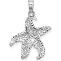 14K White Gold Polished Starfish Pendant with Textured Surface and Open-Back Design by Oro Pregiato