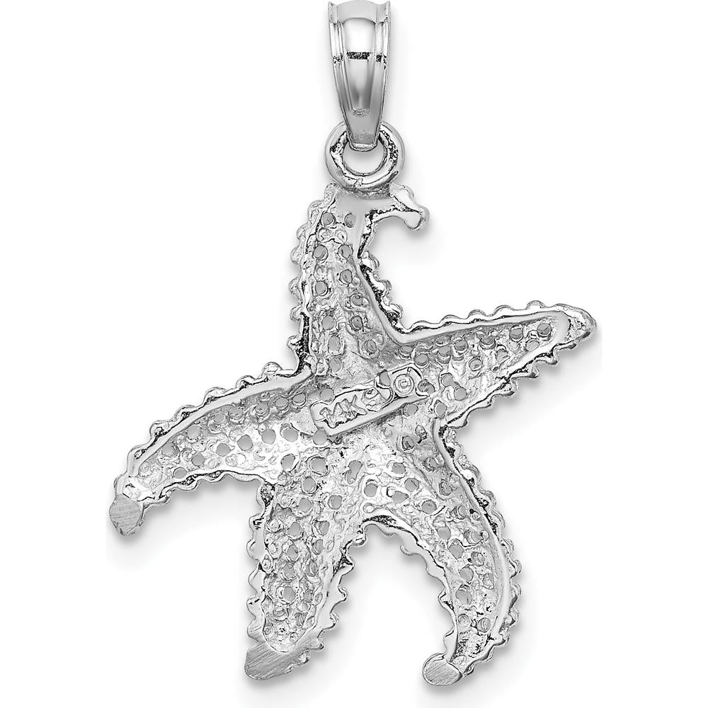14K White Gold Polished Starfish Pendant with Textured Surface and Open-Back Design by Oro Pregiato