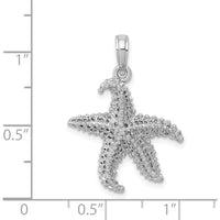 14K White Gold Polished Starfish Pendant with Textured Surface and Open-Back Design by Oro Pregiato