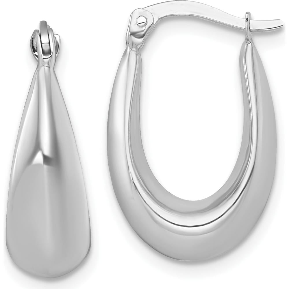 14K White Gold Polished Tapered Hollow Hoop Earrings - Rhodium Plated Finish by 0