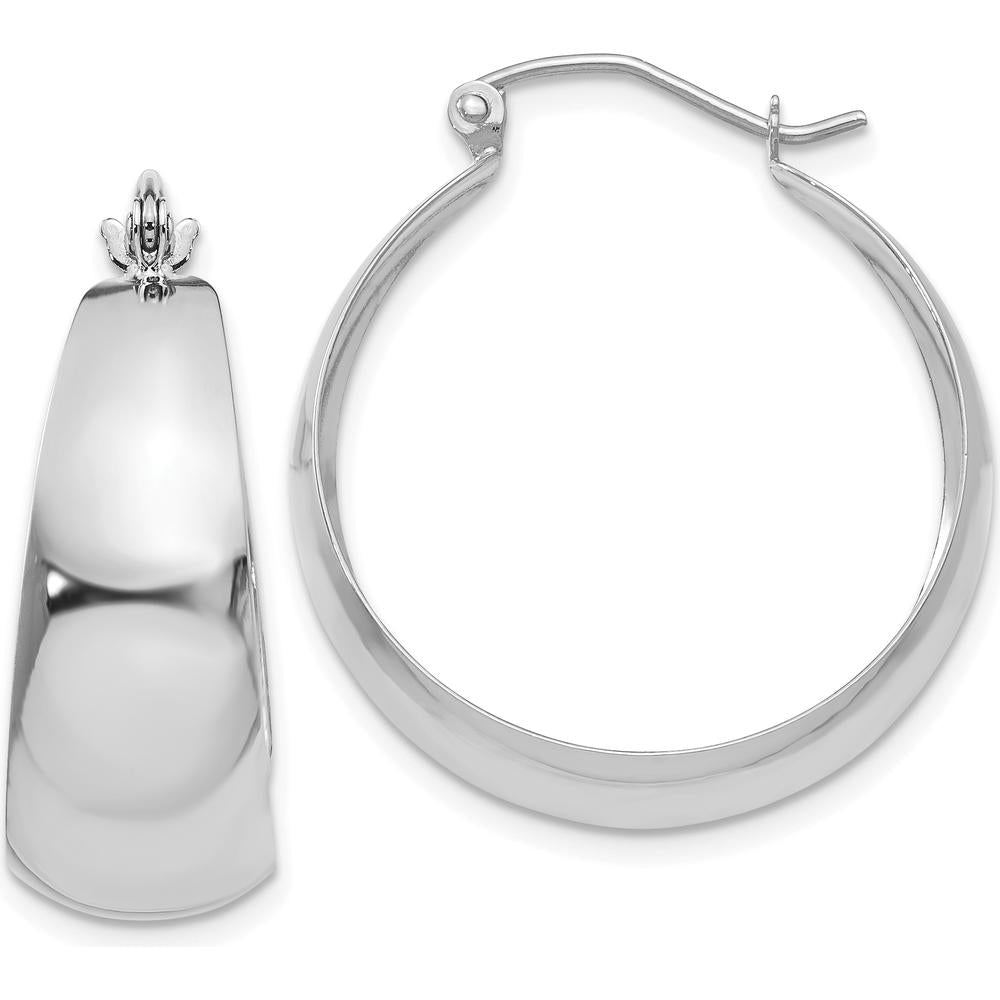 14K White Gold Polished Tapered Hoop Earrings - 28mm Length, Rhodium Plated by Oro Pregiato
