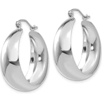 14K White Gold Polished Tapered Hoop Earrings - 28mm Length, Rhodium Plated by Oro Pregiato