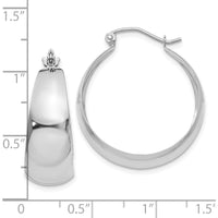 14K White Gold Polished Tapered Hoop Earrings - 28mm Length, Rhodium Plated by Oro Pregiato