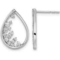 14K White Gold Polished Teardrop Drop Earrings with Round Diamonds - 0.036 Carat Total Diamond Weight by Monteluci Fine Jewelry