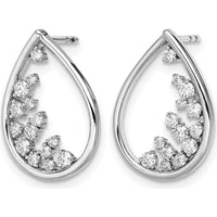 14K White Gold Polished Teardrop Drop Earrings with Round Diamonds - 0.036 Carat Total Diamond Weight by Monteluci Fine Jewelry