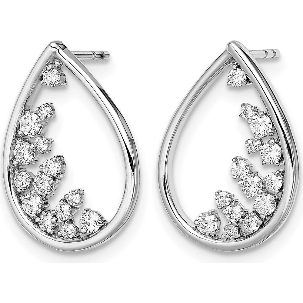 14K White Gold Polished Teardrop Drop Earrings with Round Diamonds - 0.036 Carat Total Diamond Weight by Monteluci Fine Jewelry