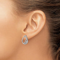 14K White Gold Polished Teardrop Drop Earrings with Round Diamonds - 0.036 Carat Total Diamond Weight by Monteluci Fine Jewelry