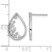 14K White Gold Polished Teardrop Drop Earrings with Round Diamonds - 0.036 Carat Total Diamond Weight by Monteluci Fine Jewelry