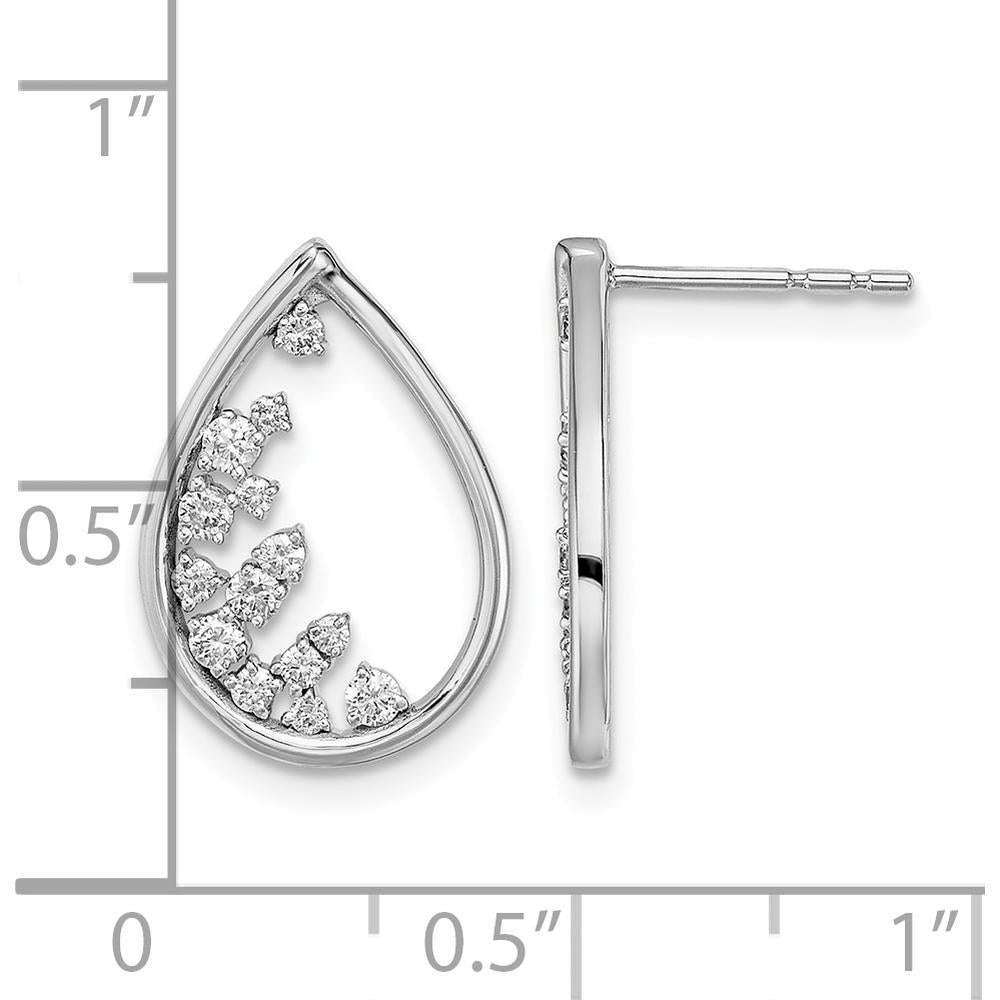 14K White Gold Polished Teardrop Drop Earrings with Round Diamonds - 0.036 Carat Total Diamond Weight by Monteluci Fine Jewelry