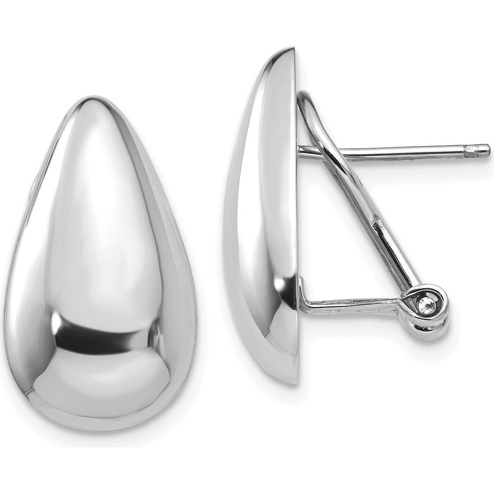 14K White Gold Polished Teardrop Omega Back Earrings - Elegant Die-Struck Design by 0