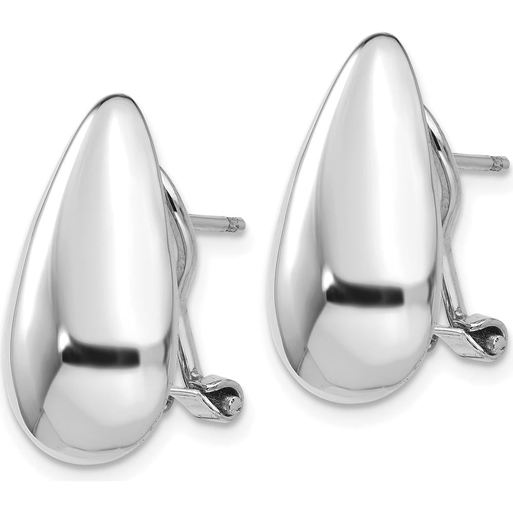 14K White Gold Polished Teardrop Omega Back Earrings - Elegant Die-Struck Design by 0