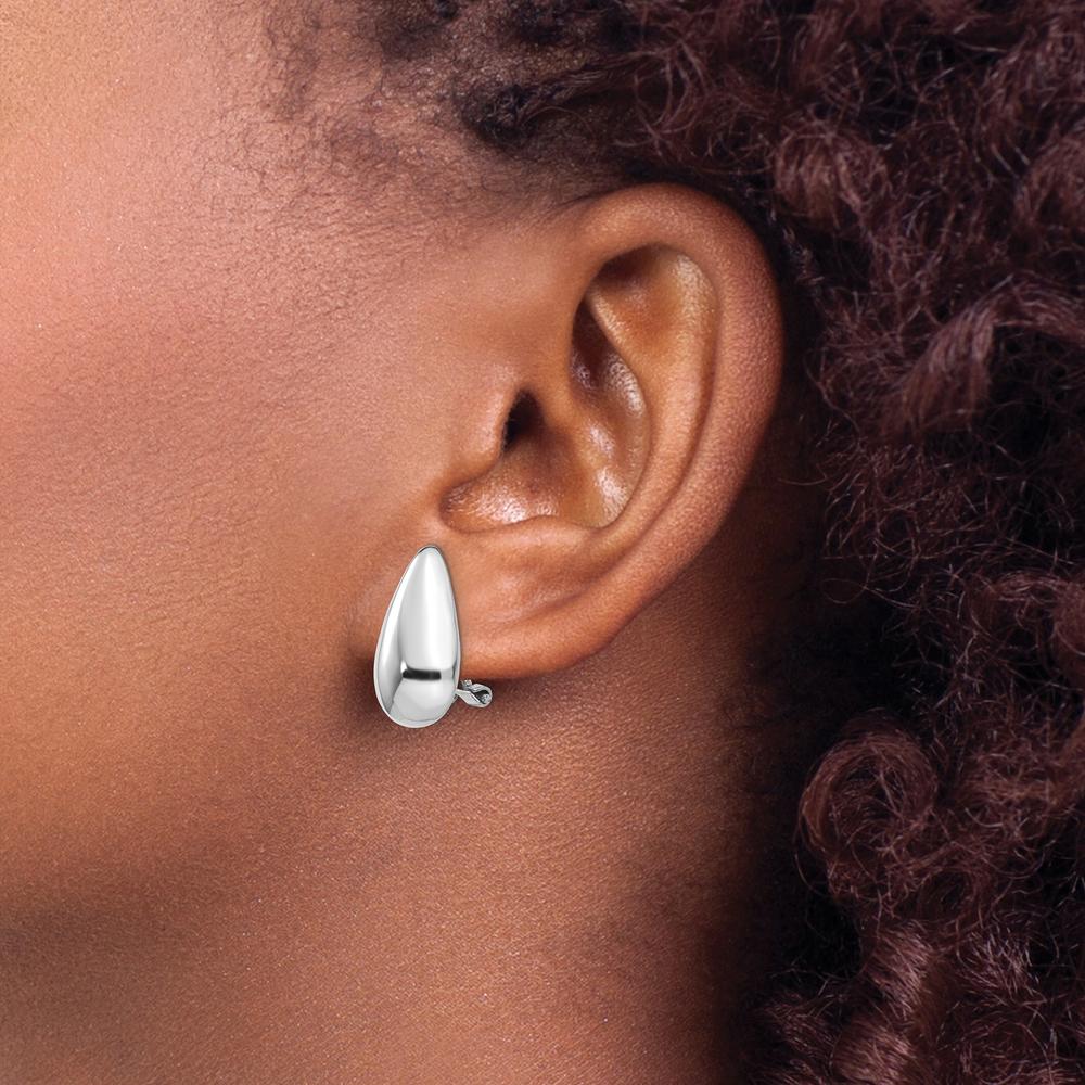 14K White Gold Polished Teardrop Omega Back Earrings - Elegant Die-Struck Design by 0