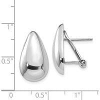 14K White Gold Polished Teardrop Omega Back Earrings - Elegant Die-Struck Design by 0