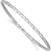 14K White Gold Polished Textured 3.00mm Slip-On Round Bangle Bracelet - Lightweight and Elegant Design by Oro Pregiato