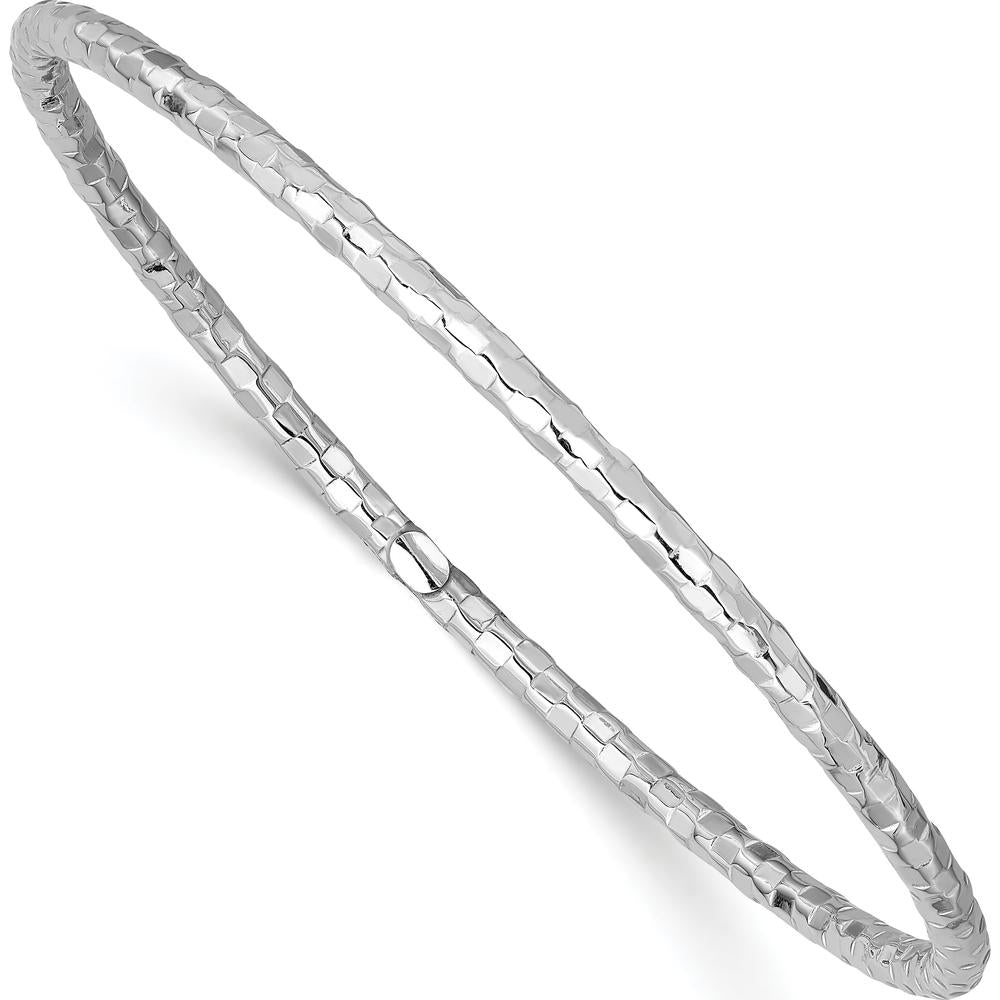 14K White Gold Polished Textured 3.00mm Slip-On Round Bangle Bracelet - Lightweight and Elegant Design by Oro Pregiato