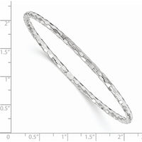 14K White Gold Polished Textured 3.00mm Slip-On Round Bangle Bracelet - Lightweight and Elegant Design by Oro Pregiato