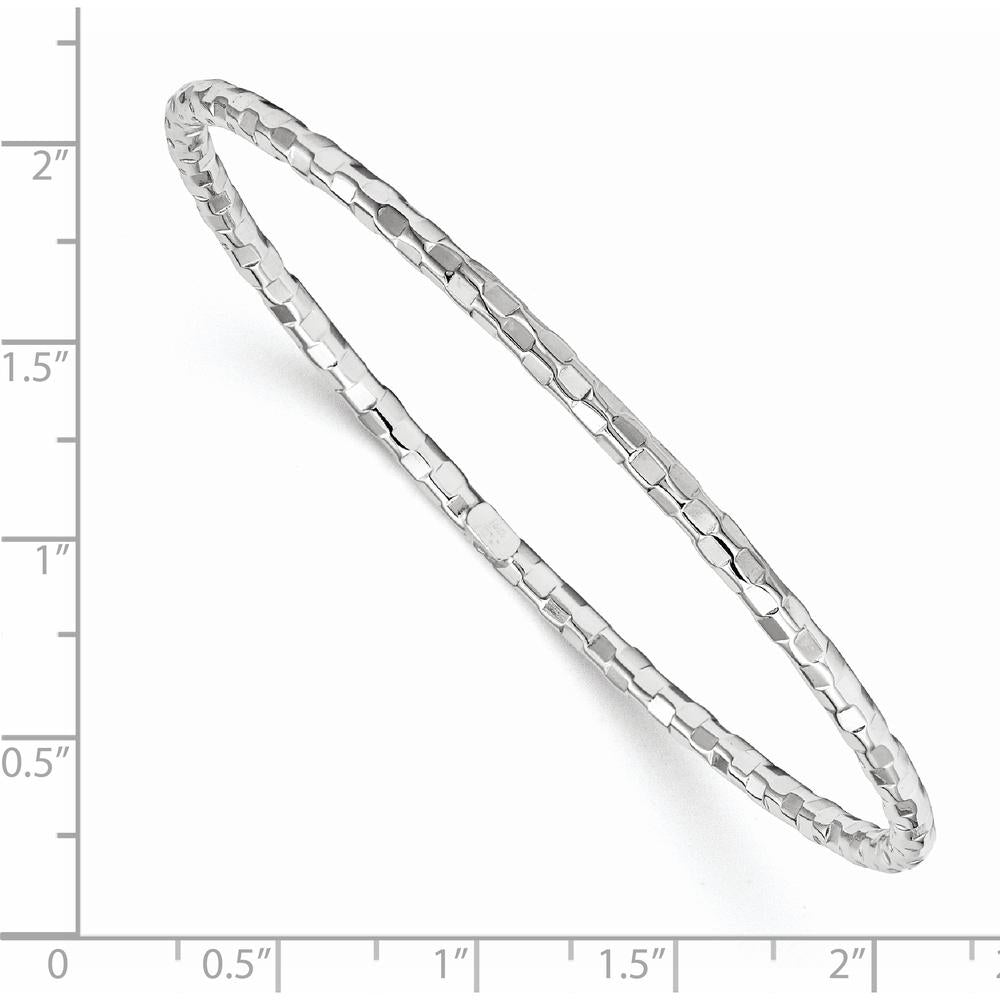 14K White Gold Polished Textured 3.00mm Slip-On Round Bangle Bracelet - Lightweight and Elegant Design by Oro Pregiato