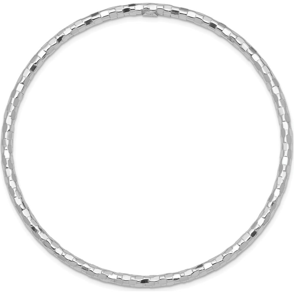 14K White Gold Polished Textured 3.00mm Slip-On Round Bangle Bracelet - Lightweight and Elegant Design by Oro Pregiato