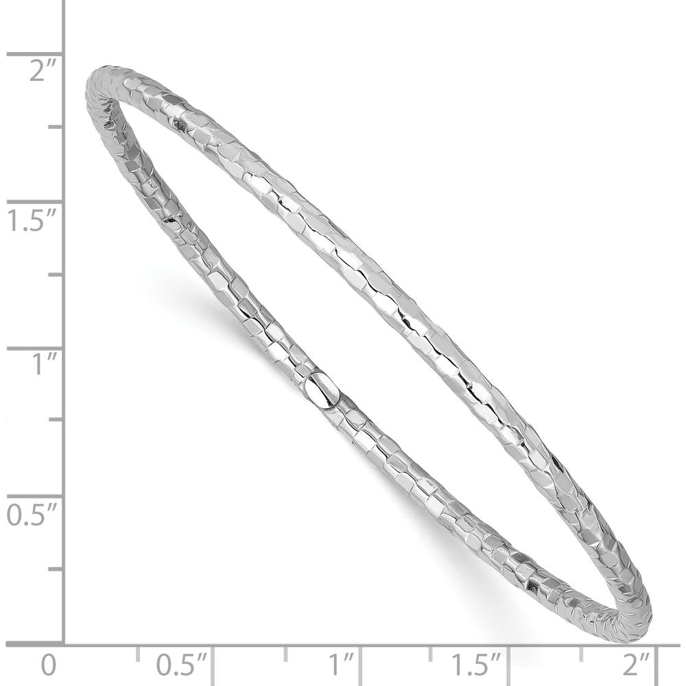 14K White Gold Polished Textured 3.00mm Slip-On Round Bangle Bracelet - Lightweight and Elegant Design by Oro Pregiato