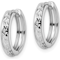 14K White Gold Polished Textured 3x15mm Hinged Hoop Earrings - Timeless Elegance in Rhodium Finish by 0