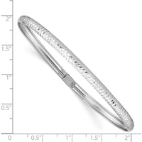 14K White Gold Polished Textured 4.00mm Flexible Oval Bangle Bracelet - Rhodium Plated with Push Clasp by Oro Pregiato