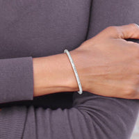 14K White Gold Polished Textured 4.00mm Flexible Oval Bangle Bracelet - Rhodium Plated with Push Clasp by Oro Pregiato