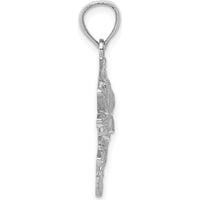 14K White Gold Polished Textured Bass Fish Pendant Charm - 20mm x 17mm by Oro Pregiato