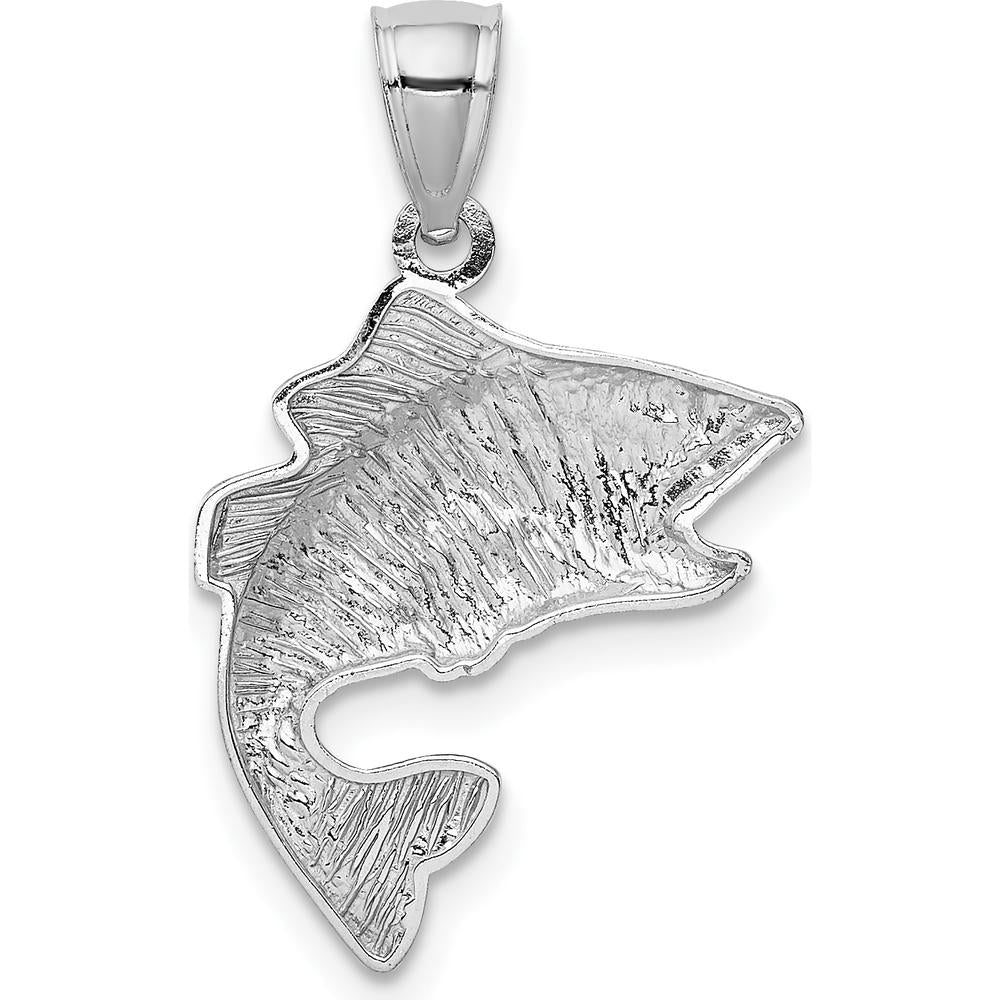 14K White Gold Polished Textured Bass Fish Pendant Charm - 20mm x 17mm by Oro Pregiato
