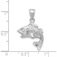 14K White Gold Polished Textured Bass Fish Pendant Charm - 20mm x 17mm by Oro Pregiato
