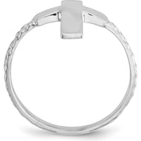 14K White Gold Polished Textured Cross Ring with Rhodium Plating by Oro Pregiato