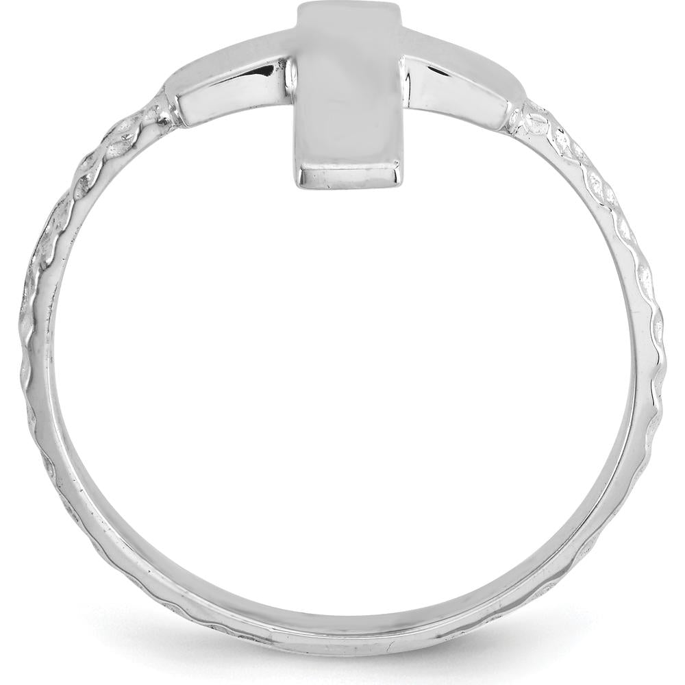 14K White Gold Polished Textured Cross Ring with Rhodium Plating by Oro Pregiato
