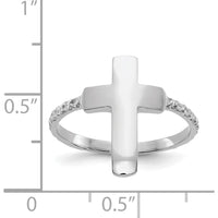 14K White Gold Polished Textured Cross Ring with Rhodium Plating by Oro Pregiato
