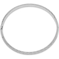 14K White Gold Polished Textured Diamond-Cut 6.2mm Twisted Hinged Oval Bangle Bracelet by Oro Pregiato