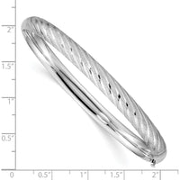 14K White Gold Polished Textured Diamond-Cut 6.2mm Twisted Hinged Oval Bangle Bracelet by Oro Pregiato