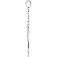 14K White Gold Polished Textured INRI Crucifix Fleur de Lis Pendant - Faith-Inspired Charm with Rhodium Plating by Oro Pregiato