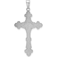 14K White Gold Polished Textured INRI Crucifix Fleur de Lis Pendant - Faith-Inspired Charm with Rhodium Plating by Oro Pregiato
