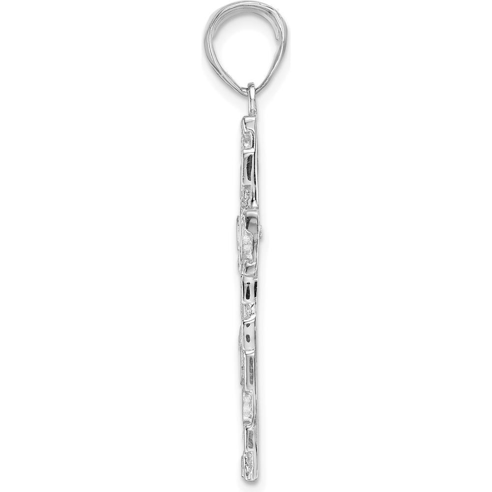 14K White Gold Polished Textured Nugget Cross Pendant with Rhodium Plating - 41.75mm Length by Oro Pregiato