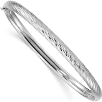 14K White Gold Polished Textured Oval Hinged Bangle Bracelet - 4.75mm Width by Oro Pregiato