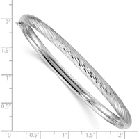 14K White Gold Polished Textured Oval Hinged Bangle Bracelet - 4.75mm Width by Oro Pregiato