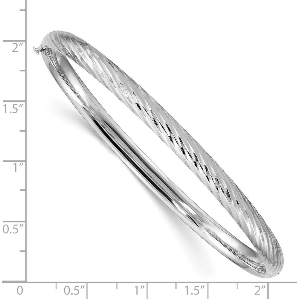 14K White Gold Polished Textured Oval Hinged Bangle Bracelet - 4.75mm Width by Oro Pregiato