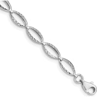 14K White Gold Polished Textured Oval Link Bracelet - 7.25" Length by Oro Pregiato