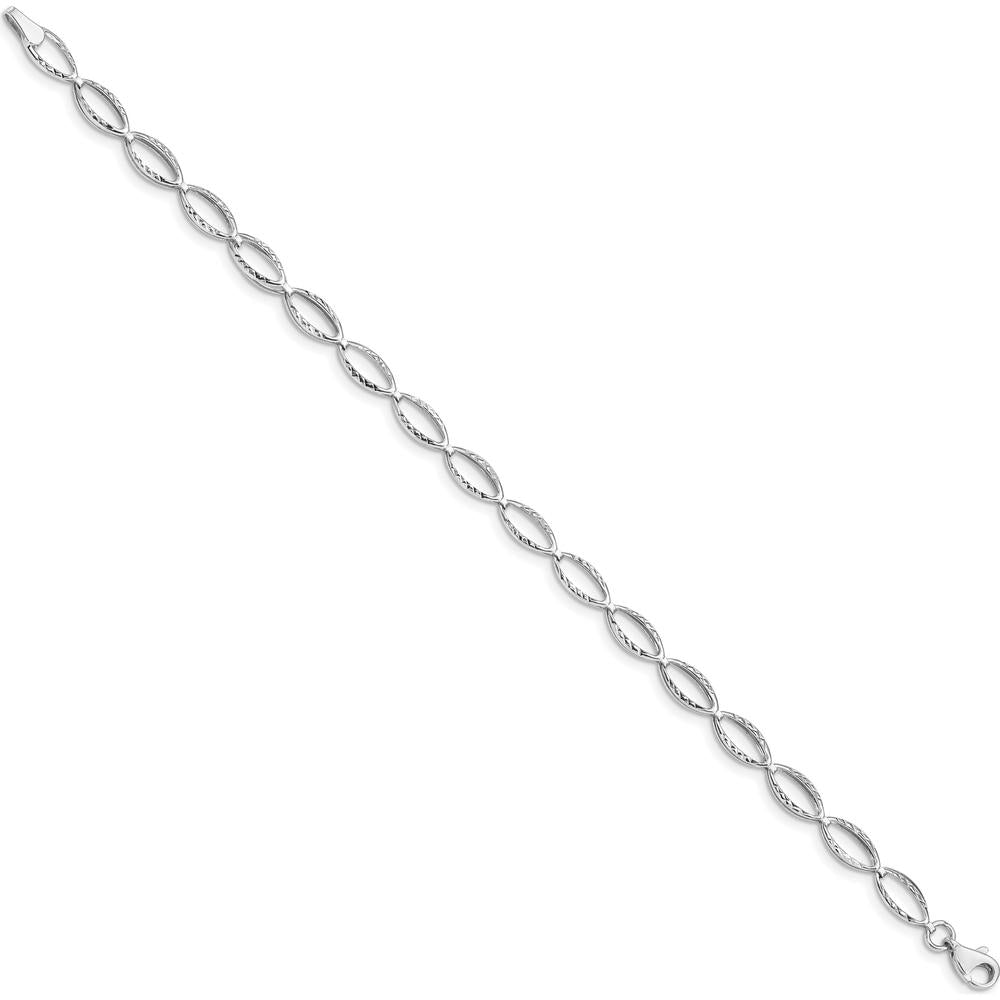14K White Gold Polished Textured Oval Link Bracelet - 7.25" Length by Oro Pregiato