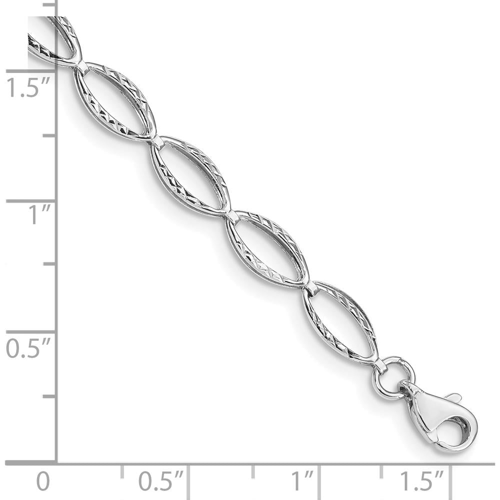 14K White Gold Polished Textured Oval Link Bracelet - 7.25" Length by Oro Pregiato