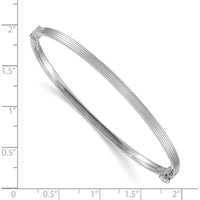 14K White Gold Polished Textured Stripe Hinged Oval Bangle Bracelet - 3mm Width by Oro Pregiato