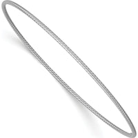 14K White Gold Polished Textured Twist 1.50mm Slip-on Round Bangle Bracelet by Oro Pregiato