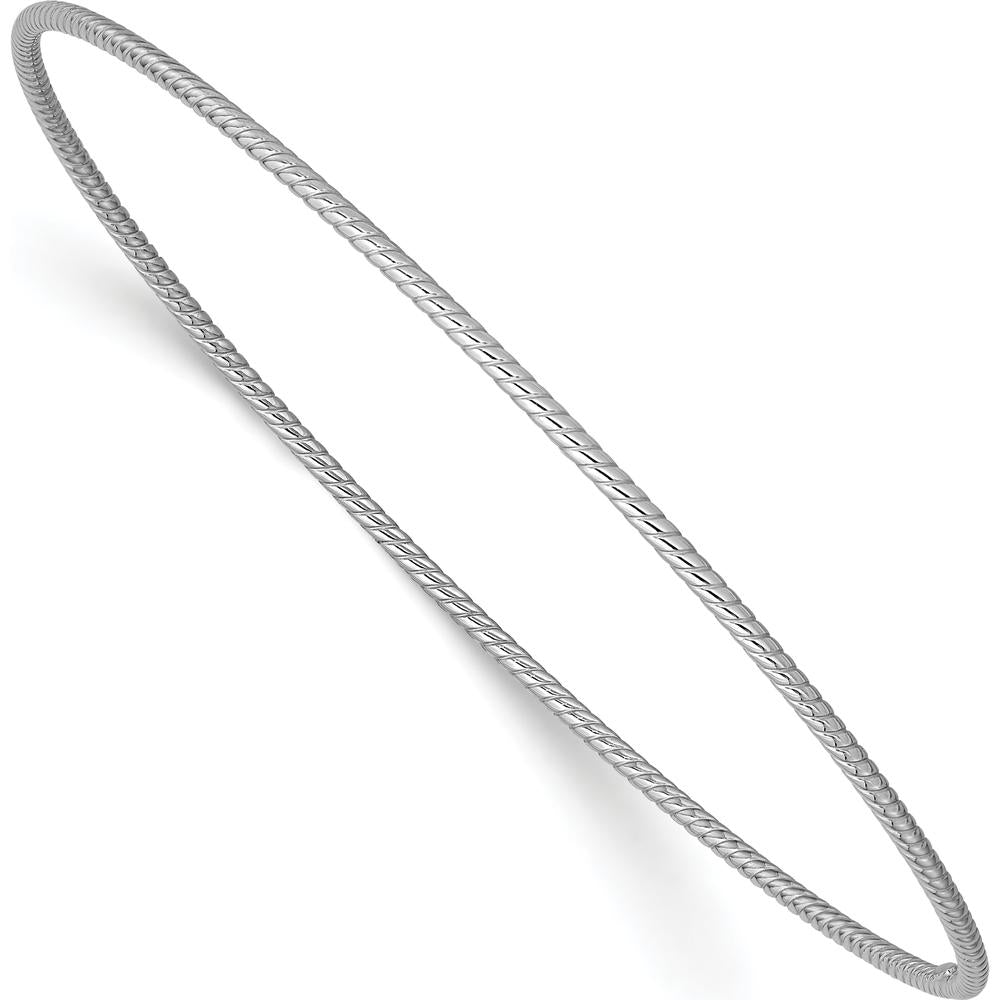 14K White Gold Polished Textured Twist 1.50mm Slip-on Round Bangle Bracelet by Oro Pregiato